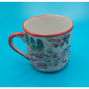 Japanese Kutani Style Porcelain Demitasse Tea Mug – Hand Painted Garden Motif
